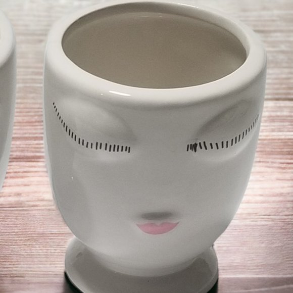 Celfie Countertop Plant Vase White Ceramic Handmade Whimsical Face Floral Pot - Picture 2 of 16